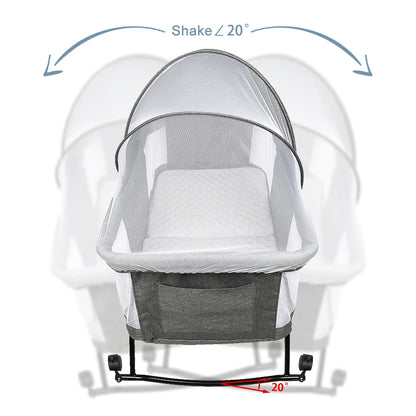 Portable baby bed foldable travel cradle with net and 0-2 year old universal wheel 60KG gray 106*92*55cm
