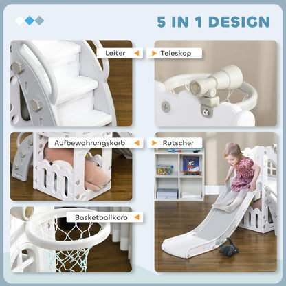 Children's Slide, 5 in 1, Toddler Slide with Basketball Hoop, Telescopic Climbing Frame Gray 70 X 177 X 92 cm, Children's Toy Slide, Toy Slide, Outdoor Slide