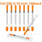 100/30 Pack 1ml 30G/31G 5/16 inch (8mm) Syringes with Needles Individually Packaged for Laboratory And Pet Supplies