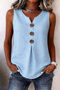 Summer 2026 Women's Blouses Fashion Button Cotton Linen Sleeveless Shirts Casual Solid Colors V-Neck Loose Plus Size Tank Tops