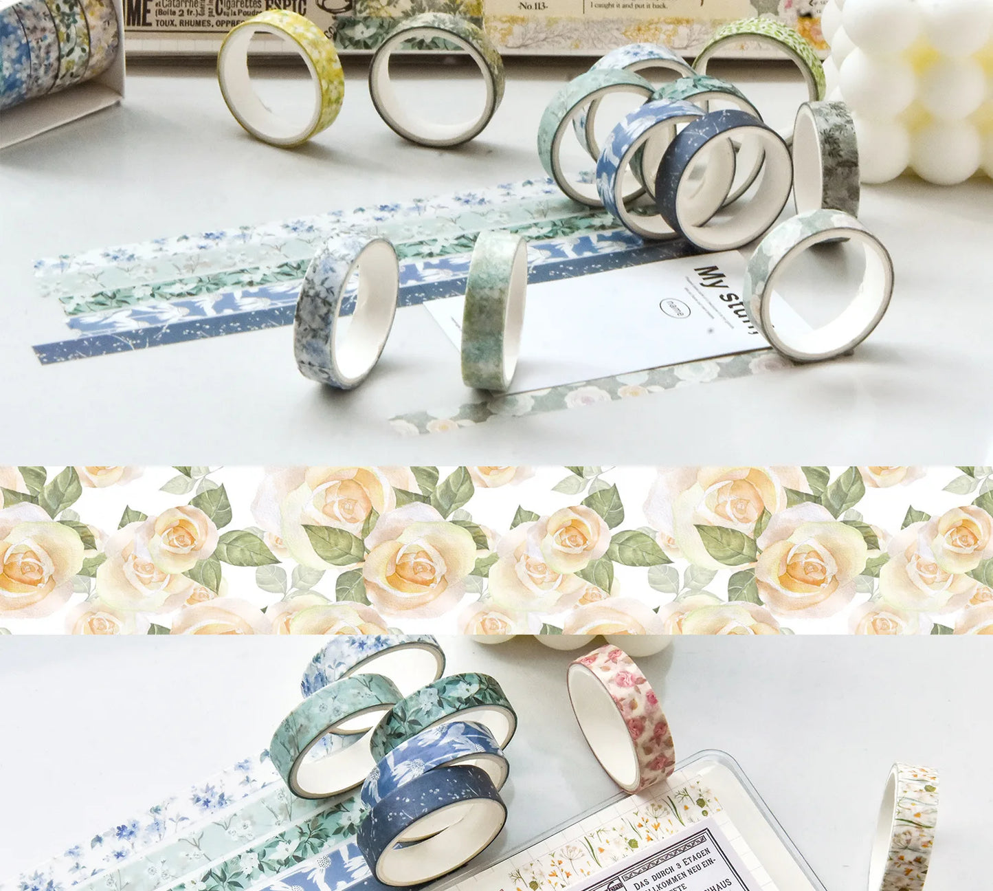 5 Rolls/set Aesthetics Floral Decorative Adhesive Tape Flower Washi Tape DIY Scrapbooking Material Sticker Label Stationery