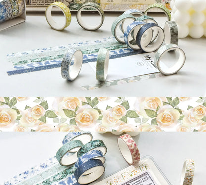 5 Rolls/set Aesthetics Floral Decorative Adhesive Tape Flower Washi Tape DIY Scrapbooking Material Sticker Label Stationery
