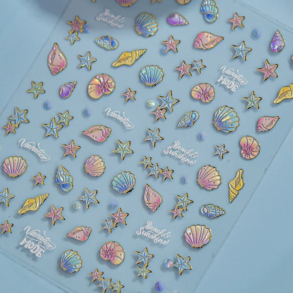 Ocean Shell Starfish Shell Conch Whale Dolphin Seahorse Coconut Tree Water Bubbles Self Adhesive Nail Art Sticker Manicure Decal