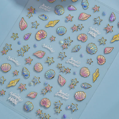 Ocean Shell Starfish Shell Conch Whale Dolphin Seahorse Coconut Tree Water Bubbles Self Adhesive Nail Art Sticker Manicure Decal