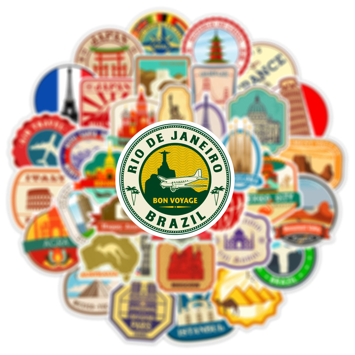 10/25/50pcs Retro World Travel Landmark Stickers Graffiti Vintage Post Stamp Style for Scrapbook Luggage Laptop Phone Car