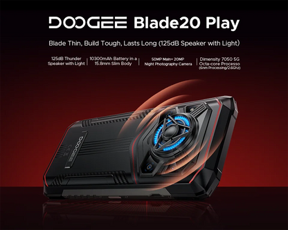 Global Version DOOGEE Blade20 Play 5G Rugged Phone 6.6'' Gemini Al 125dB Speaker 10300mAh Battery NFC Android 15 Mobile Phone