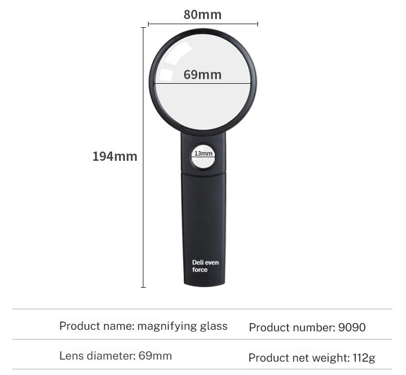 Deli High-Definition Handheld Magnifying Glass Portable Elderly Reading Aid with Dual Mirror for Identification
