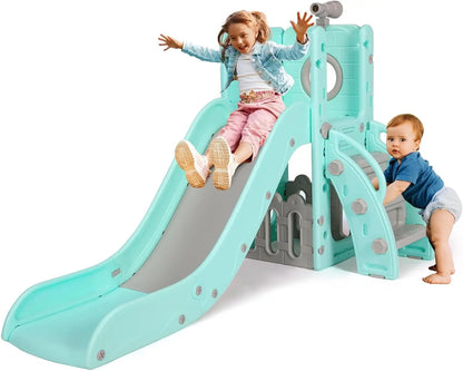 Sturdy Toddler Slide with Basketball Hoop Plastic Kids Slide Climber with Anti-Slip Steps Indoor Outdoor Children Toy Playground