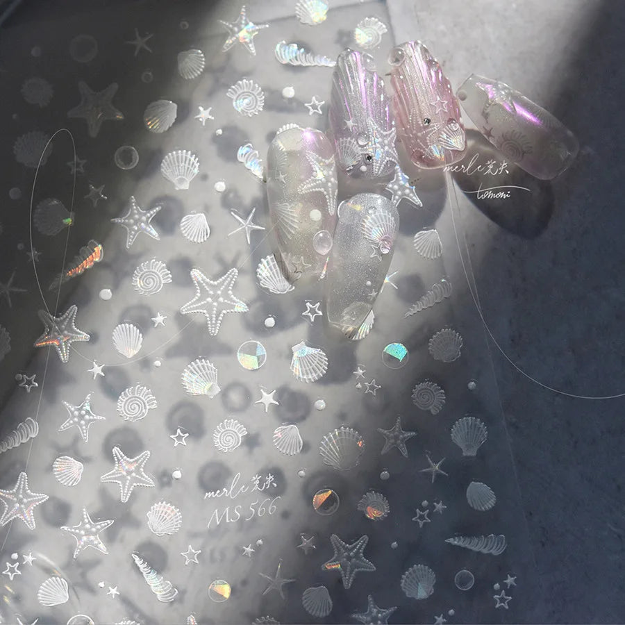 Shiny Blowing Bubble Nail Decorations Stickers 5D Shell Light Love Cat Bubble Transfer Slider Sticker DIY Summer Manicure Decals