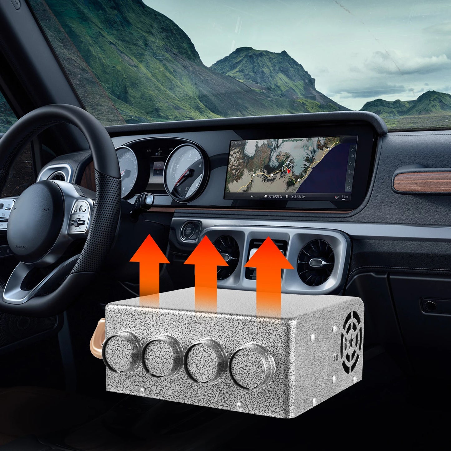 12V 4Way Truck Heater, 8A RV Heater Car Engine Hot Coolant Auto Car Heater, Fast Heating for Cars, Trucks, Ships