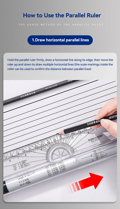 Plastic Ruler Drawing Roller Ruler Parallel 30cm Multi-functional Drawing Design Used for Measurement Drafting Schools Offices
