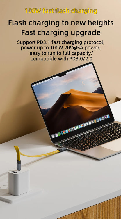 PD 100W Short USB C to USB C Cable Fast Charging 5A USB C Cord USB3.2 20Gbps Data Transfer 8K@60Hz Flat Data Charge Cable