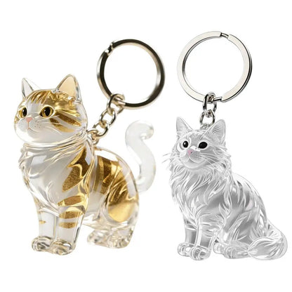 Cute Animal Fur Capsule Keychain, Transparent Cat Hair Bag Pendant, Souvenir Collection and Gift Decorative Accessory