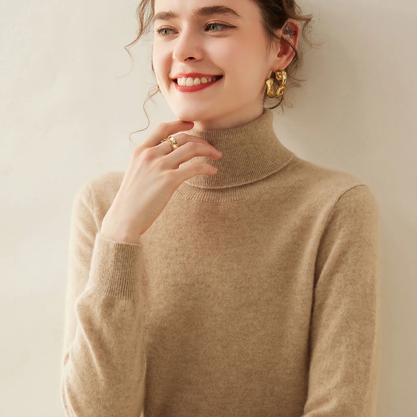 Cashmere Sweater Women's Turtleneck Long Sleeved Knitted Pullover 100% Pure Cashmere Base Sweater Korean Version Women's Top