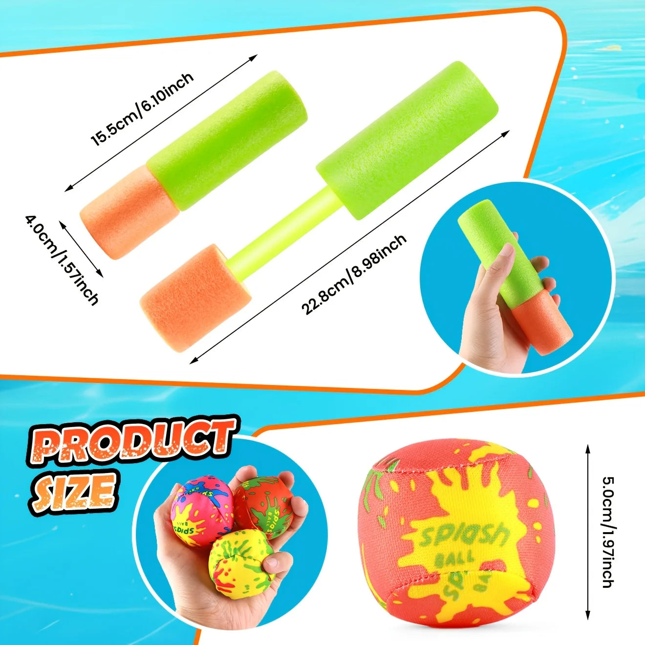 8/16Pcs Small Water Guns And Absorbent Water Balloons Toys Summer Foam WaterGun Outdoor Swimming Pool Beach Party Games Toys