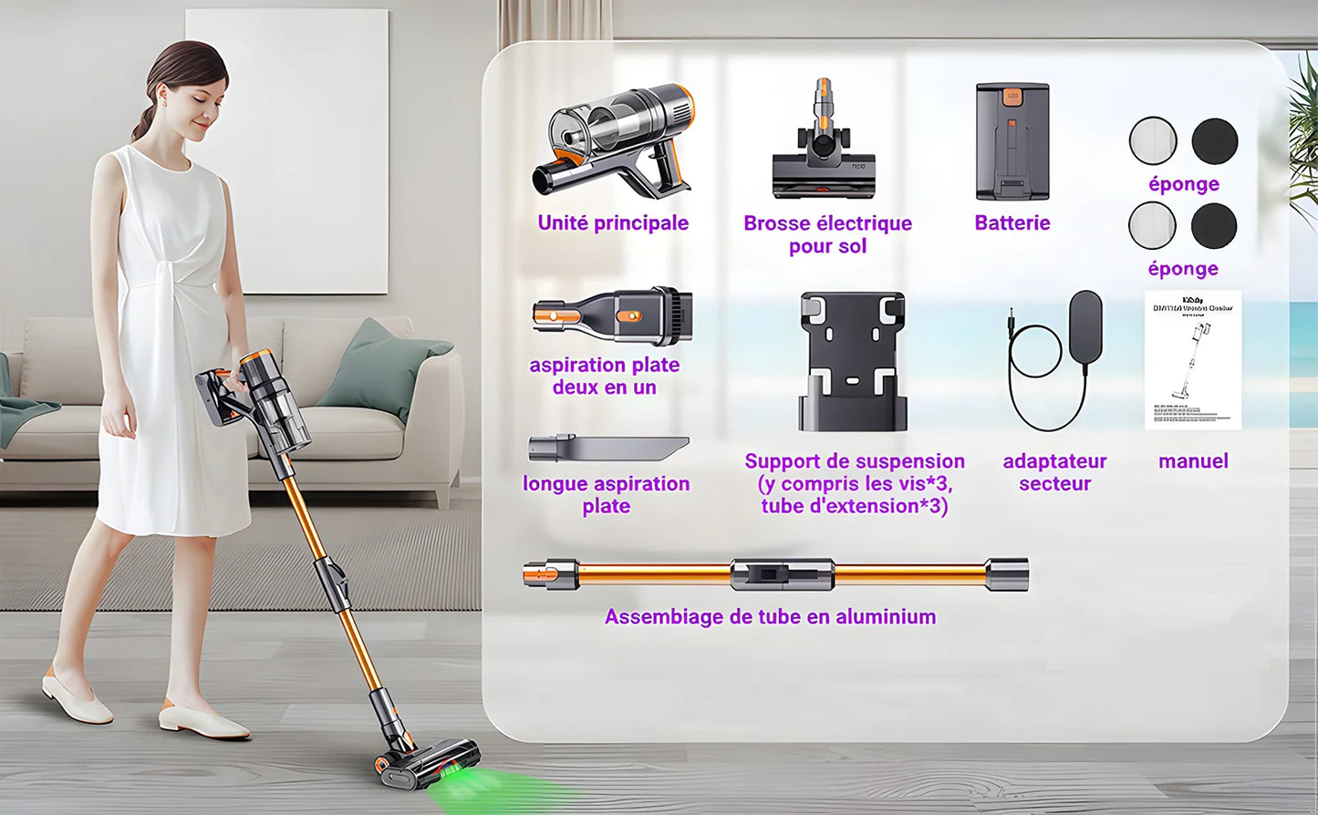 Blossom DSV112A Cordless Vacuum Cleaner 50000Pa 550W,180° Foldable Tube Touchscreen Stick Vacuum,55 Mins Runtime Anti-Tangle Roller Brush HEPA Filtration LED Light Wireless Vacuum for Pet Hair Hard Floor Carpet