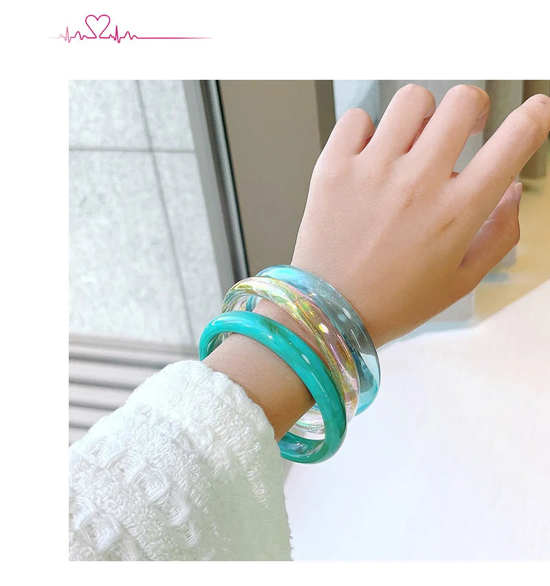 3pcs New Vintage Resin Acrylic Bangle Set for Women Jewelry Korean Cuff Bangles Bracelets with Charms Designer Round New Gifts