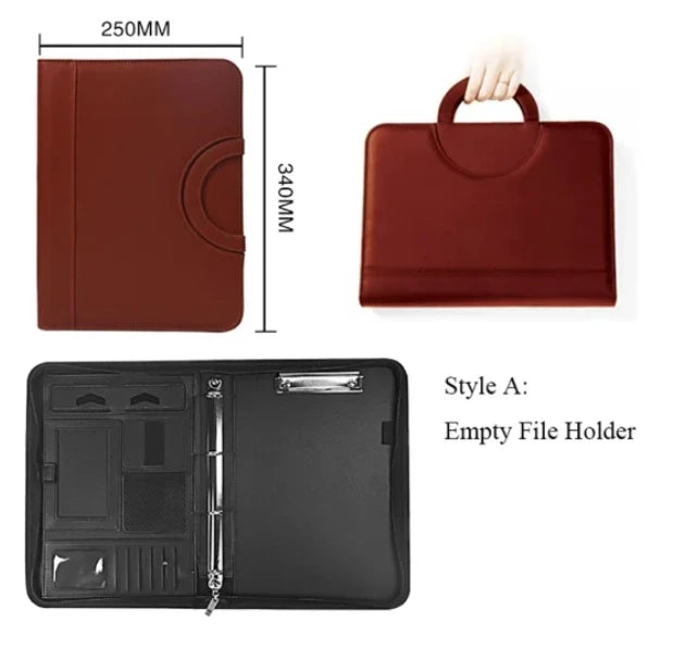 PU leather A4 zipper calculator binder conference file pad folder briefcase tablet portable circular handle file bag