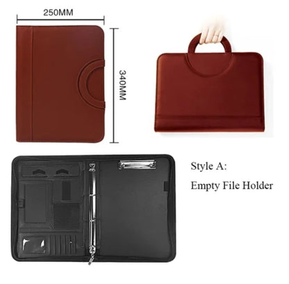 PU leather A4 zipper calculator binder conference file pad folder briefcase tablet portable circular handle file bag