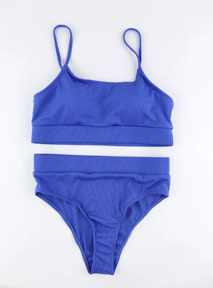 Cikini-Solid High Waist Bikinis Set for Women, Small Pit Stripe Swimsuit, Summer Beach Swimwear, Bathing Suit
