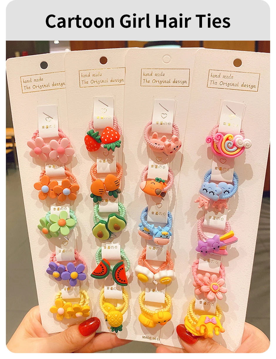 40Pcs/Set Colorful Flower Animal Girls Hairbands Sweet Fruit Elastic Hair Ropes Scrunchies Kids Hair Ties