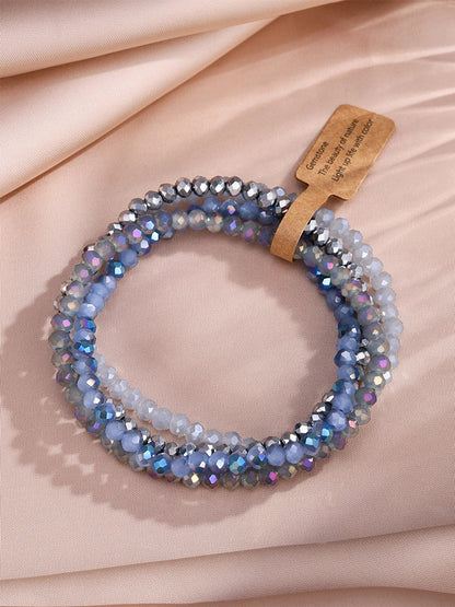 ZAKOL 4 Pieces Set Faceted Glass Beads Stretch Bracelet AB Effected Glass Beads Elastic Beaded Handmade Bracelet Jewelry