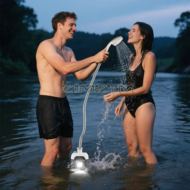 Electric Shower Pump Portable Rechargeable Waterproof Outdoor Camping Shower Kit With Light Booster Pump