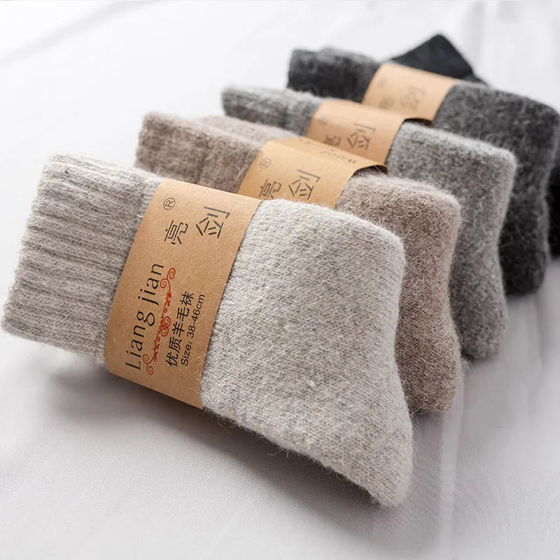 Men Thick Solid Color Socks Merino Wool Warm Winter Snow Thermal Socks Calceta Hombre Skarpety Meskie