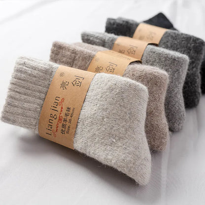 Men Thick Solid Color Socks Merino Wool Warm Winter Snow Thermal Socks Calceta Hombre Skarpety Meskie
