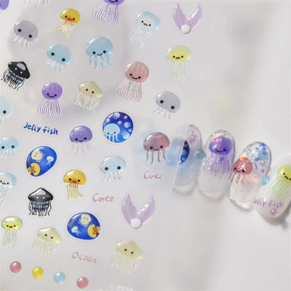 1pcs 5D Kawaii Jelly Nail Art Stickers Cute Jellyfish Self Adhesive Nail Art Decorations Stickers DIY Cartoon Manicure Decals
