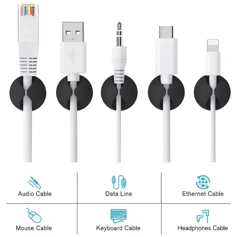 5/50Pcs Cable Clip Winder Organizer Round Charger Cord Clips Desk Tidy Management Wire Adhesive Holder Clamp in Home Office Car