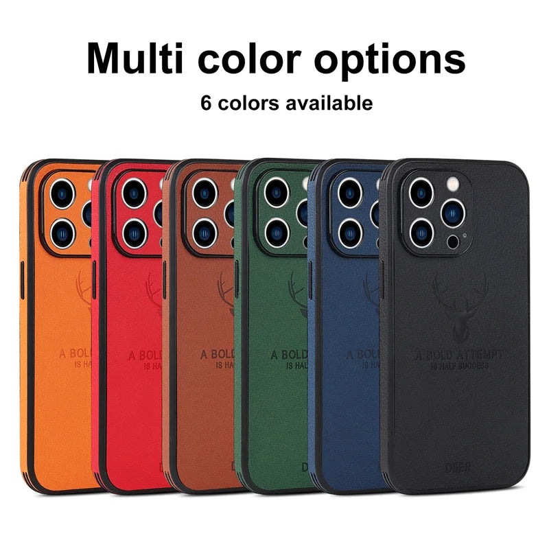 Luxury Business Leather Bumper Case For iPhone 17 Air 16 15 14 13 12 11 Pro Max Mini Plus Shockproof Soft Deer Head Back Cover