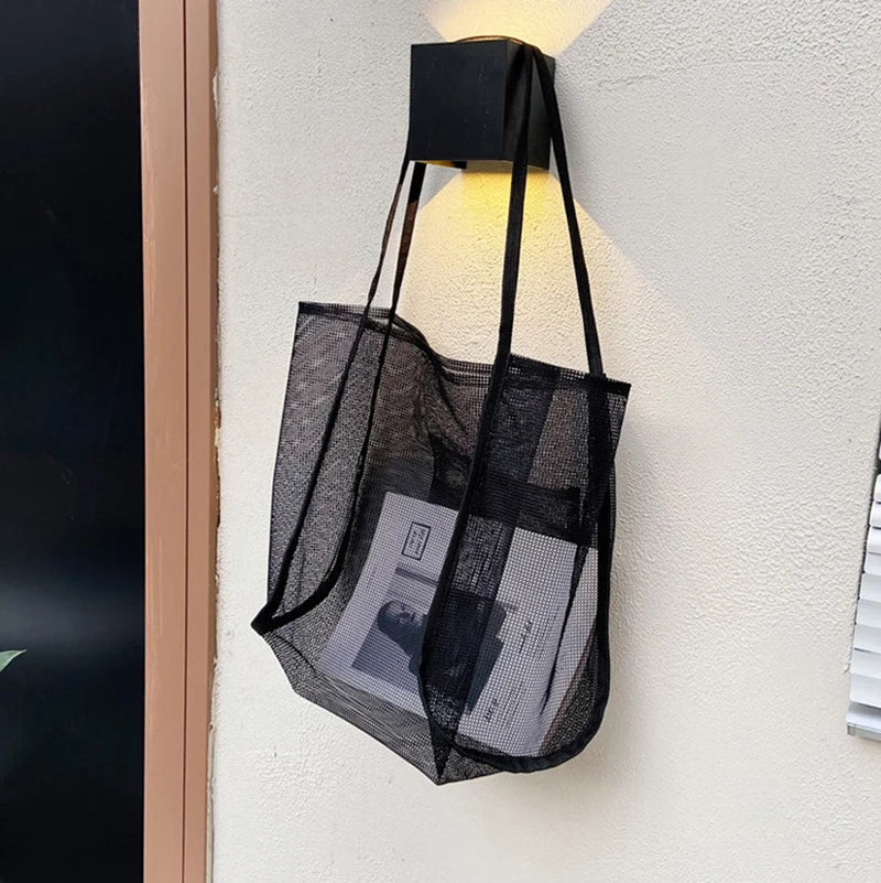 Summer Fashion Mesh Handbag Totes Hollow Out Shoulder Bags For Women Female Casual Fashion Large Capacity Shopping Pack