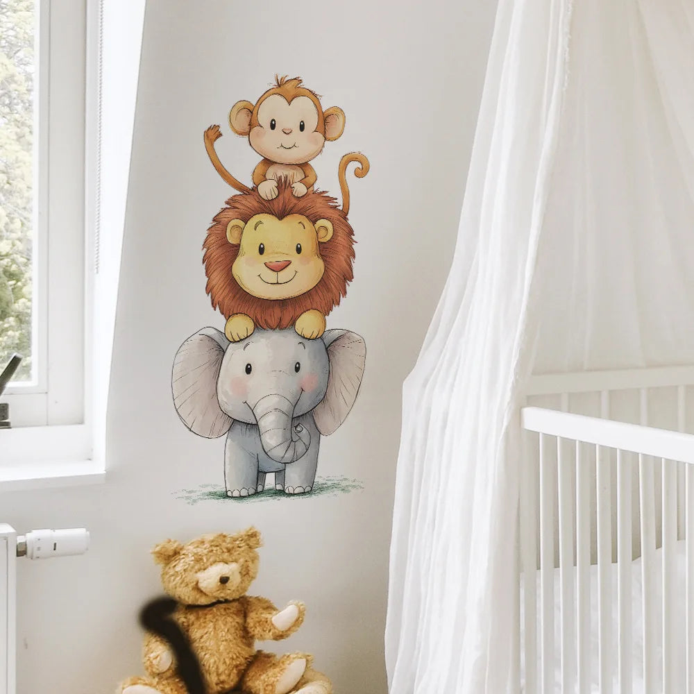 Cute Forest Animals Wall Stickers for Kids Rooms Children Boys Girls Baby Room Decoration Nursery Wallpaper Vinyl Elephant Lion