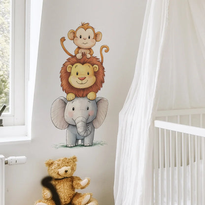 Cute Forest Animals Wall Stickers for Kids Rooms Children Boys Girls Baby Room Decoration Nursery Wallpaper Vinyl Elephant Lion