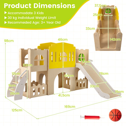 7-in-1 Children's Slide, Children's Slide with Climbing Ladder & Basketball Hoop & Tunnel, Indoor Climbing Frame