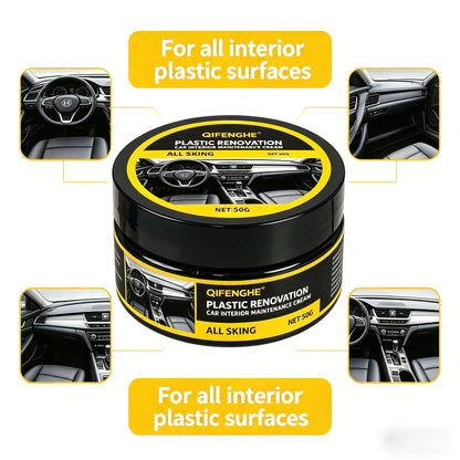 QIFENGHE Plastic Renovation Cream - Car Interior Plastic & Trim Restorer, Revives Faded Black Dashboard & Door Panels, Long-Last