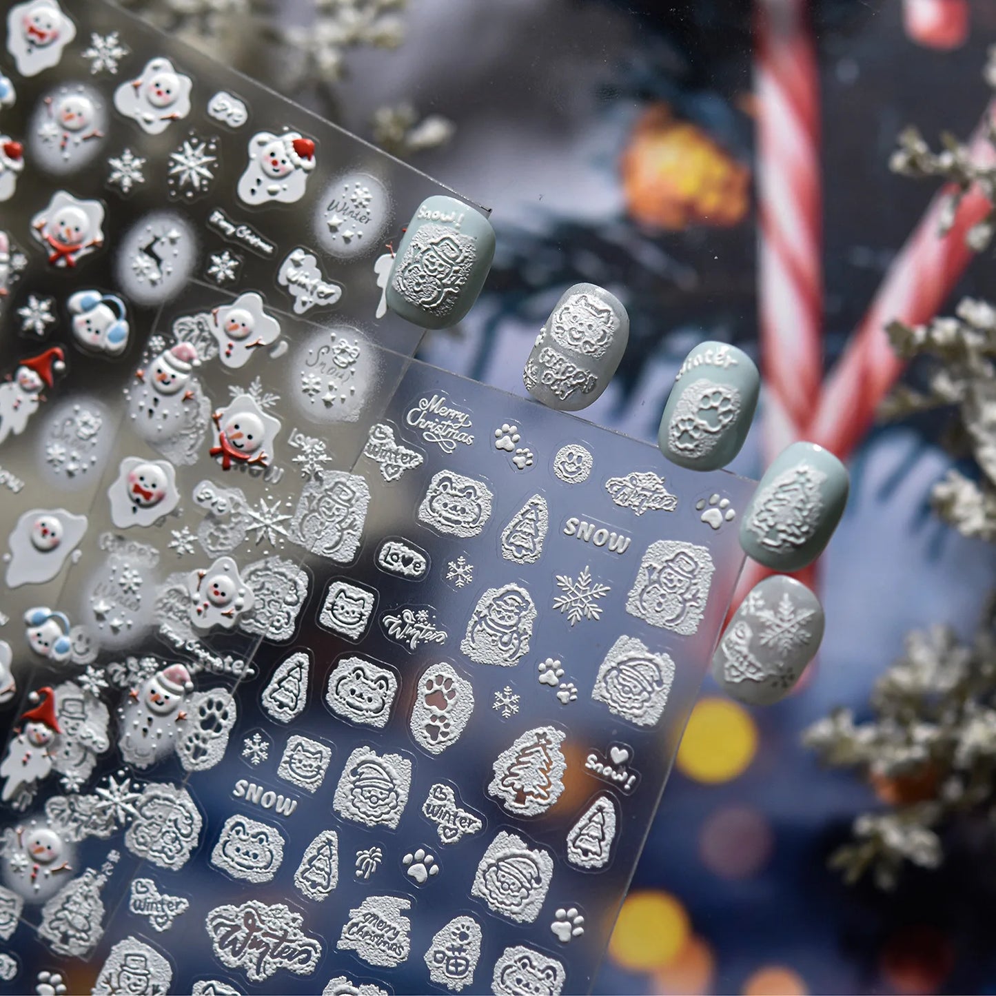 5D Embossed Mini Snowman Snow Nail Decorations Stickers Self Adhesive Nail Stickers Winter Christmas Nail Art Accessories Decals