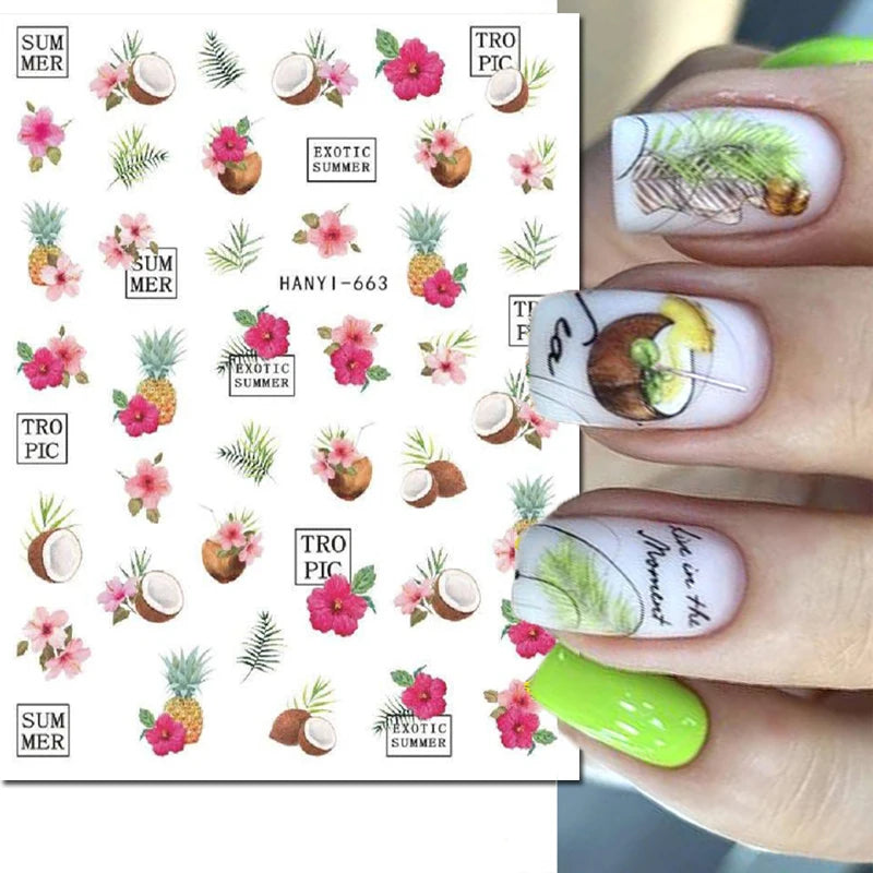 3d Nail Art Decals Elegant White RoyalBlue Roses Flowers Adhesive Sliders Nail Stickers Decoration For Nail Manicure