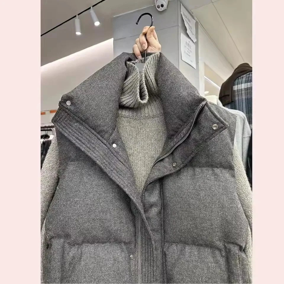 Korea Chic Streetwear Personalized Vest Short Parkas Casual Elegant Waistcoat  Coat  High Street Moda All-match Women Jacket