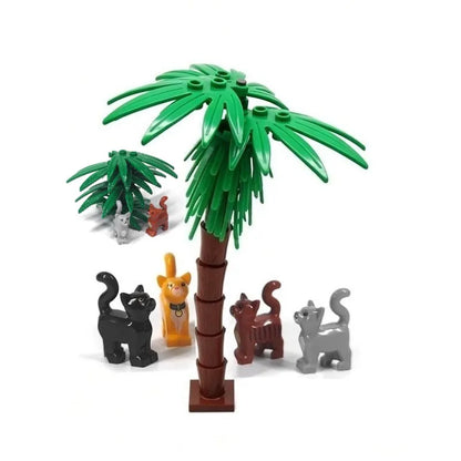 MOC Small Particle Building Blocks Zoo Scene Series Models of Animals Cats Plants and Palm Trees Along with Accessories and Toys
