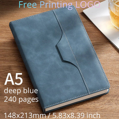 A5 B5 Customize PU Leather Notebook with Pen Insert Holder Free Printing LOGO Office Notepad Business Enterprise Diary Book Note
