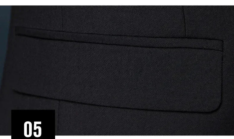 US Size Men Lapel Black Collar 3 Pcs Suit Set Coat Vest Trousers / Business Groom Wedding Dress Fprmal Blazer Pants Waistcoat