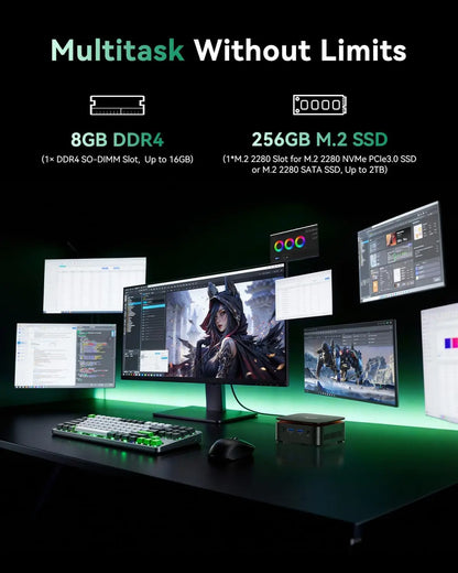 KAMRUI Mini PC AMD R3 3250U 8GB DDR4 256GB M.2 SSD Windows11Pro WiFi5 Dual 4K Display Mini Desktop Computer for Office Business