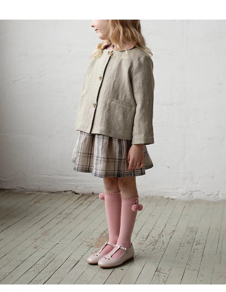Spring Thin Retro Linen Jacket Children 2026 New Solid Color Single-Breasted Cardigan Casual Long-Sleeved Boys And Gilrs Coats