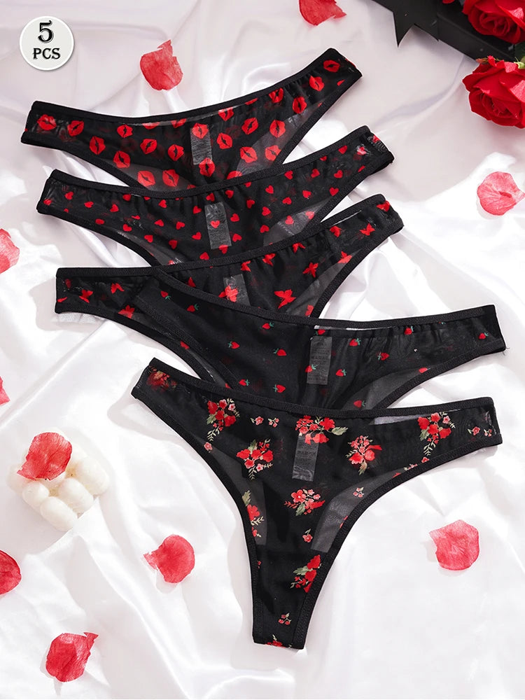 5pcs/pack Print Design Sexy Women thongs Breathable Comfortable Lady g-string Underwear Elegant Sexy Lingerie Fashion New Panty