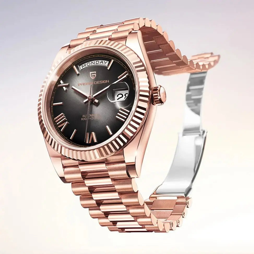 PAGANI DESIGN 2026 New Luxury Rose Gold DD40 Automatic Watch For Men 8285 Mechanical Wristwatch Men Stainless Steel Waterproof