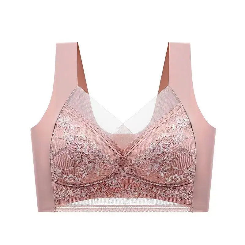 3Pcs Women Lace Bra Perspective Push Up Ice Silk Deep V Bralette Bra Sexy Lingerie Tops Plus Size Cup Mom's underwear L-5XL