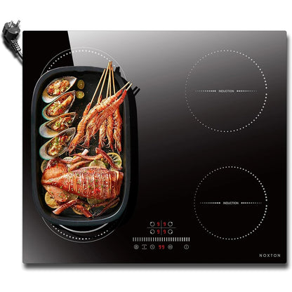NOXTON White/Black Induction Hob Plug in, (UK:2800W/EU:3500W) 4 Zones with 1 Grill Zone, 60CM Touch, Safety Lock,Ceramic Glass