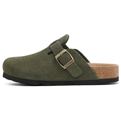 Shevalues Men's Suede Clogs Soft Leather Mules Men New Summer Men Cork Sandals Comfort Slip On Unisex Clogs With Arch Support